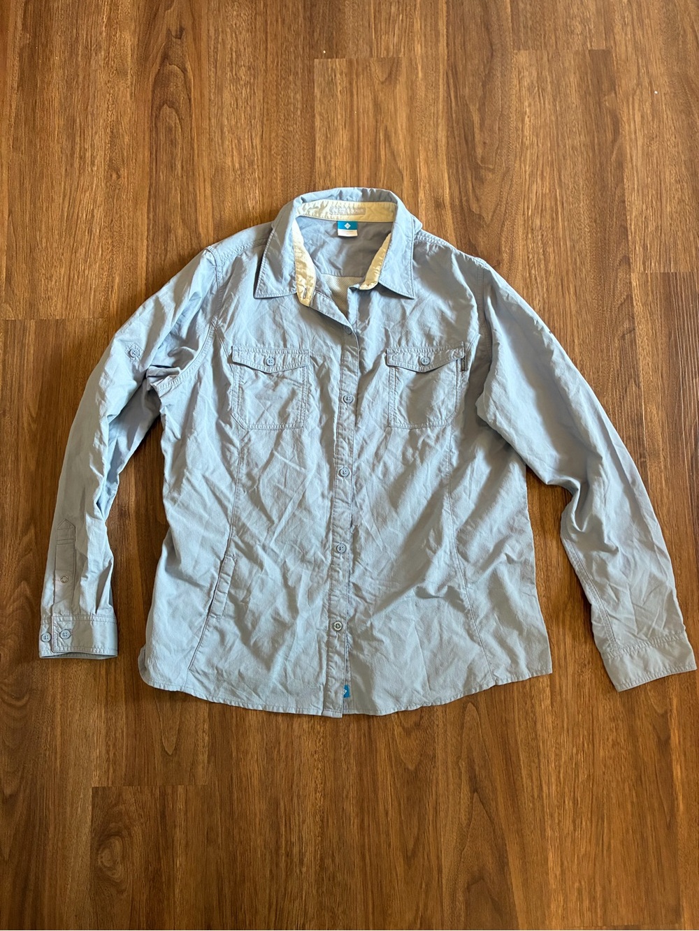 Columbia Men’s Solid Blue Long Sleeve Button-Up Shirt Pockets Size XL